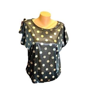 Orare Iridescent Black Silver Silky Vintage Pullover Blouse Polka Dot Size 14